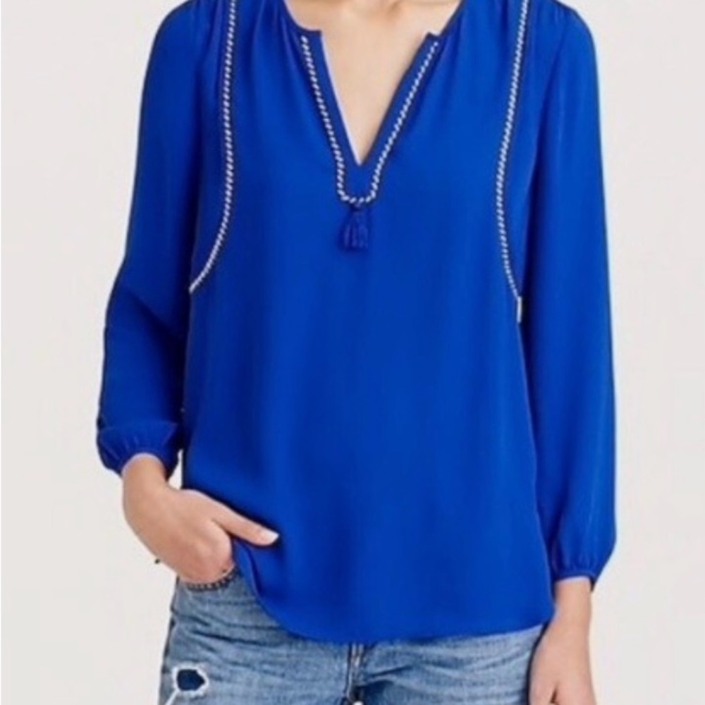 J. Crew Royal Blue Blouse with Tassel Detail